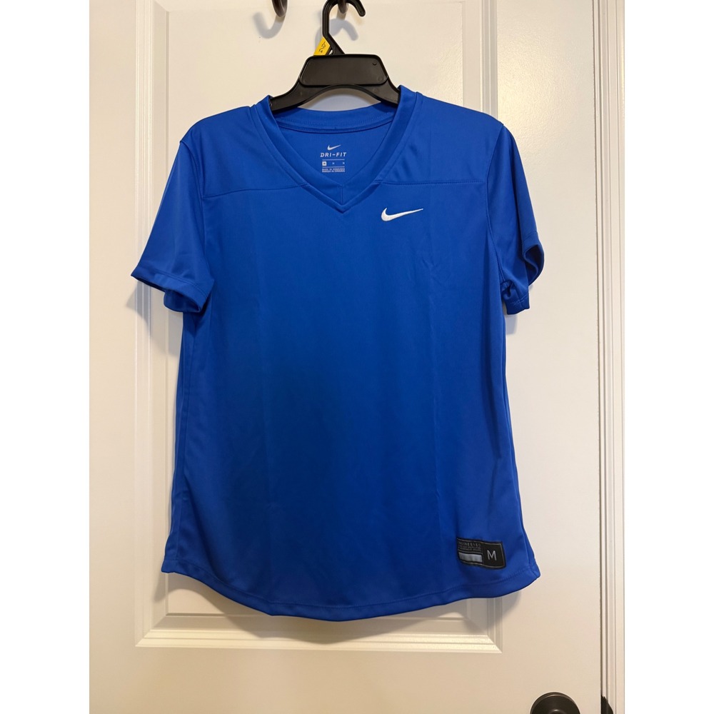 Nike Dri-FIT Shirt Womens Medium Blue Excellent V-Neck Activewear Sporty Tee